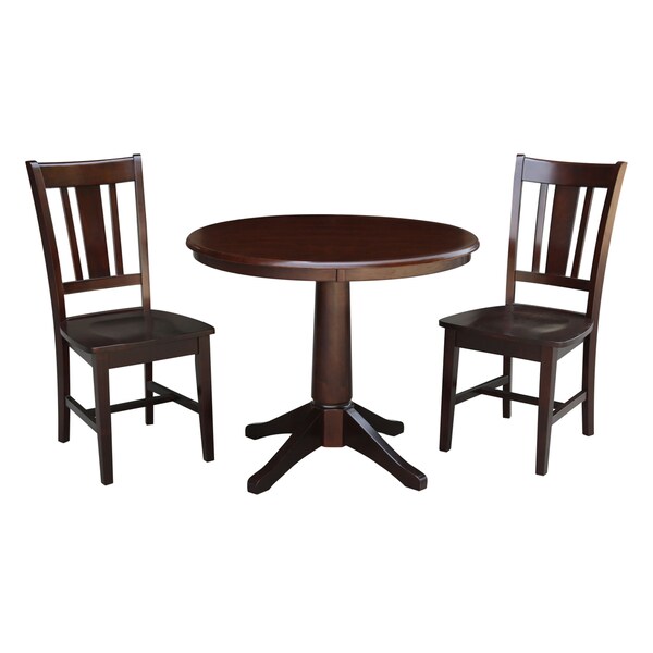 International Concepts Round 36 in Round Top Pedestal Table, with 2 San Remo Chairs, Rich Mocha, 36 in W, 36 in L, Wood K15-36RT-27B-C10-2 - main
